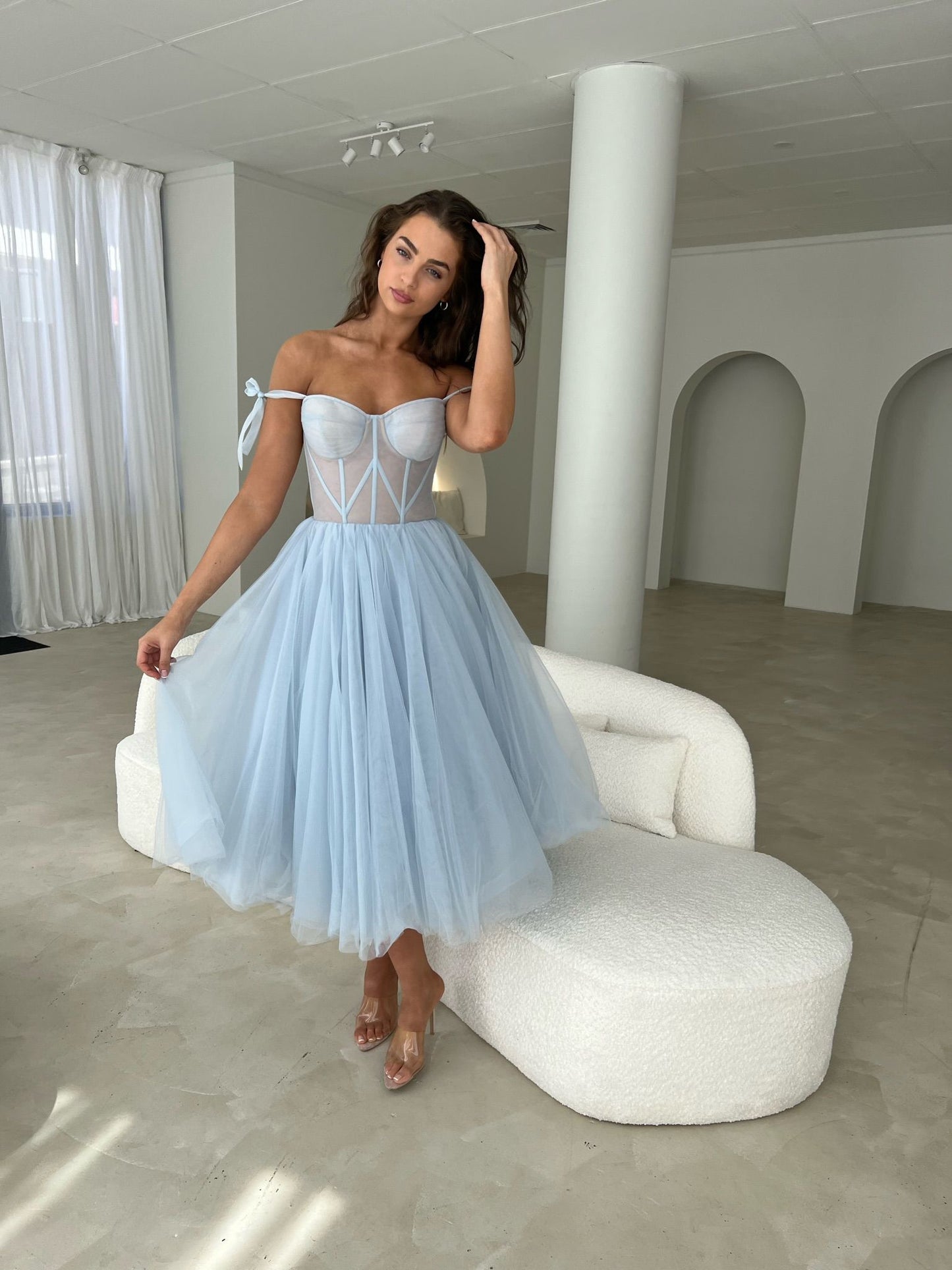 Milla Light Blue Shoulder Tulle Dress