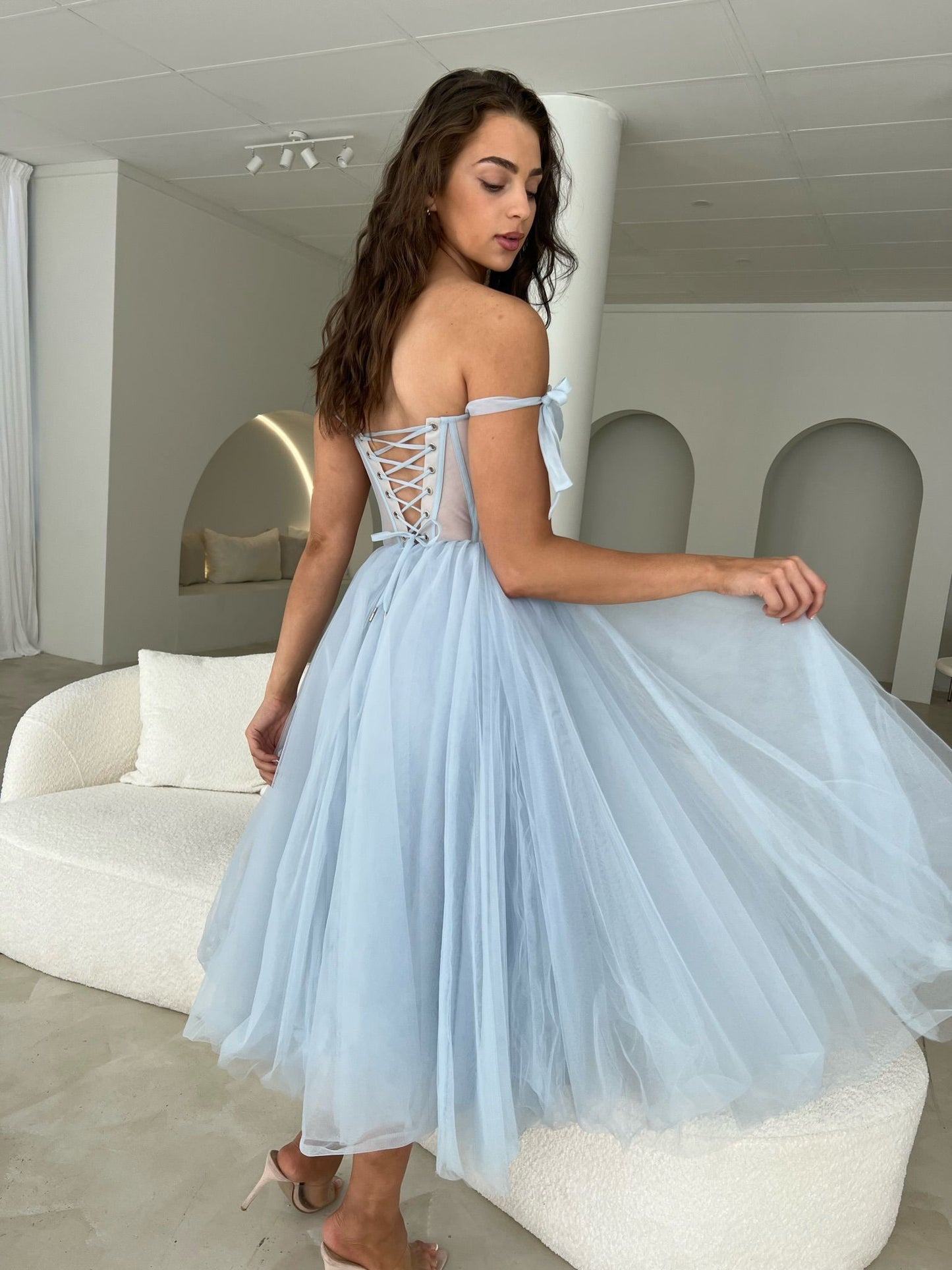 Milla Light Blue Shoulder Tulle Dress